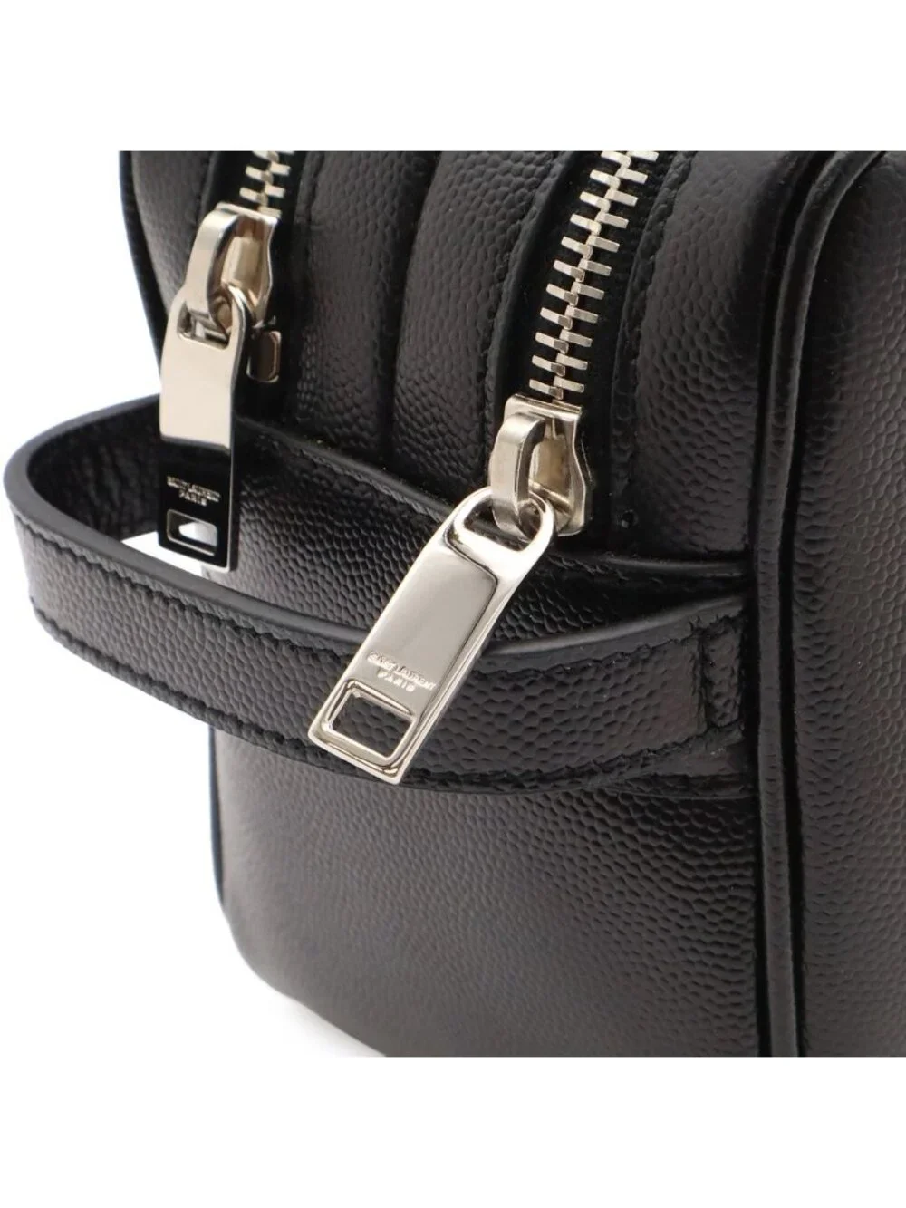 Saint Laurent Paris Exclusive Double Zip Clutch Grooming Case Leather Black